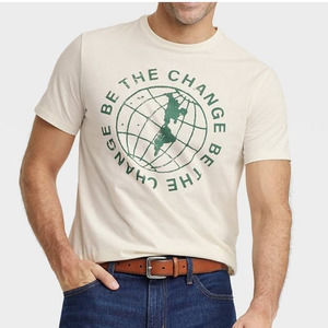 Goodfellow & Co Mens Short Sleeve Graphic T-Shirt Be The Change Size S Ivory New